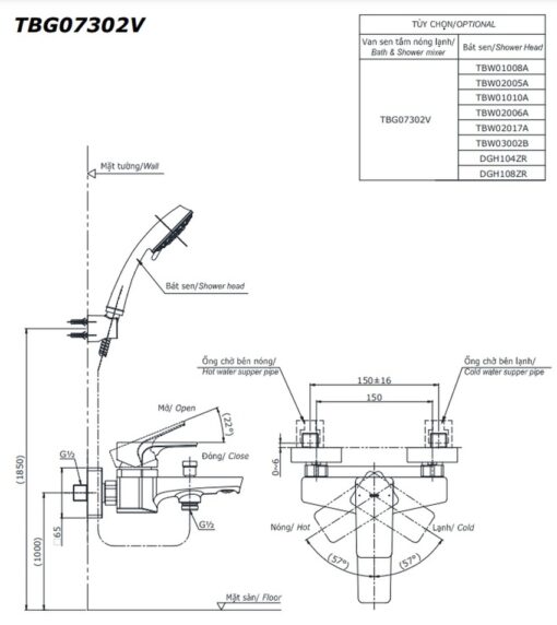 Củ sen tắm nóng lạnh GE Series TOTO TBG07302VA (TBG07302V)