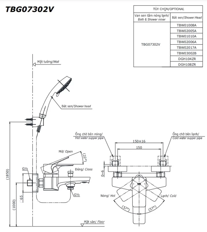 Củ sen tắm nóng lạnh GE Series TOTO TBG07302VA (TBG07302V) 4 Củ sen tắm nóng lạnh GE Series TOTO TBG07302VA (TBG07302V)