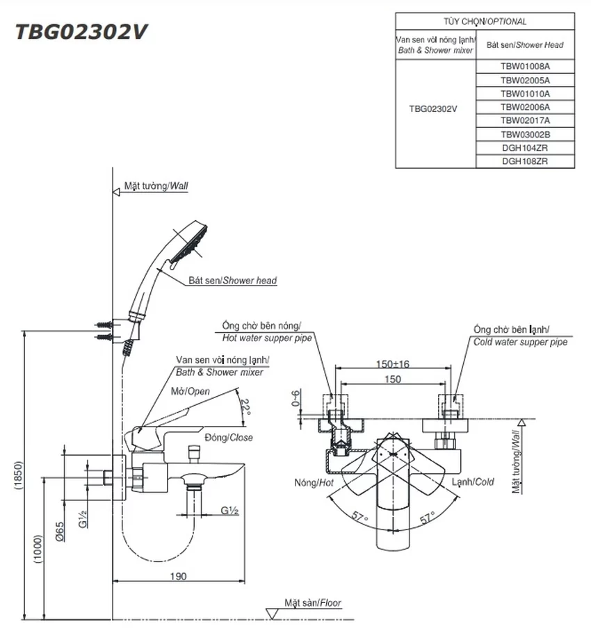 Củ sen tắm nóng lạnh GR Series TOTO TBG02302VA (TBG02302V) 8 Củ sen tắm nóng lạnh GR Series TOTO TBG02302VA (TBG02302V)