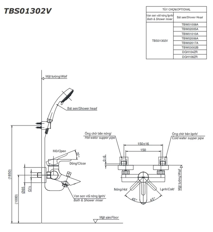 Củ sen tắm nóng lạnh LB Series TOTO TBS01302V 8 Củ sen tắm nóng lạnh LB Series TOTO TBS01302V