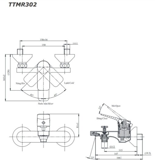 Củ sen tắm nóng lạnh Rei-S TOTO TTMR302V