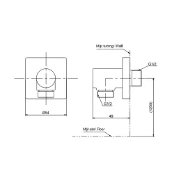 Cút nối tường TOTO TBW02013B dáng vuông