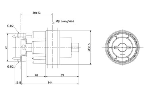 Phụ kiện âm tường cho van chuyển hướng TOTO TBN01103B (3 đường nước ra)