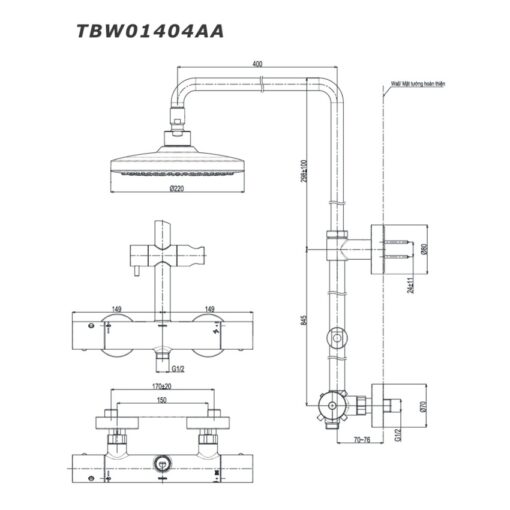 Sen cây nhiệt độ TOTO TBW01404AA dòng G 2 chế độ