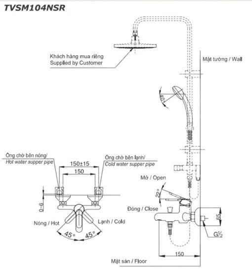 Sen cây tắm đứng nóng lạnh TOTO DM907CS TVSM104NSR