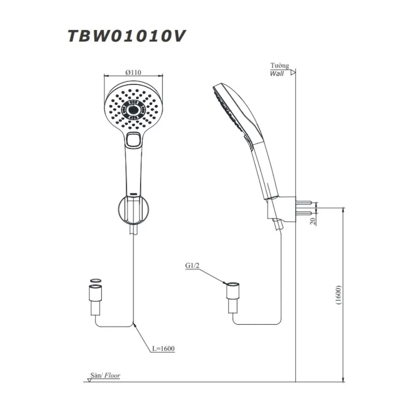 Tay sen tắm TOTO TBW01010V (3 chế độ) 4 Tay sen tắm TOTO TBW01010V (3 chế độ)