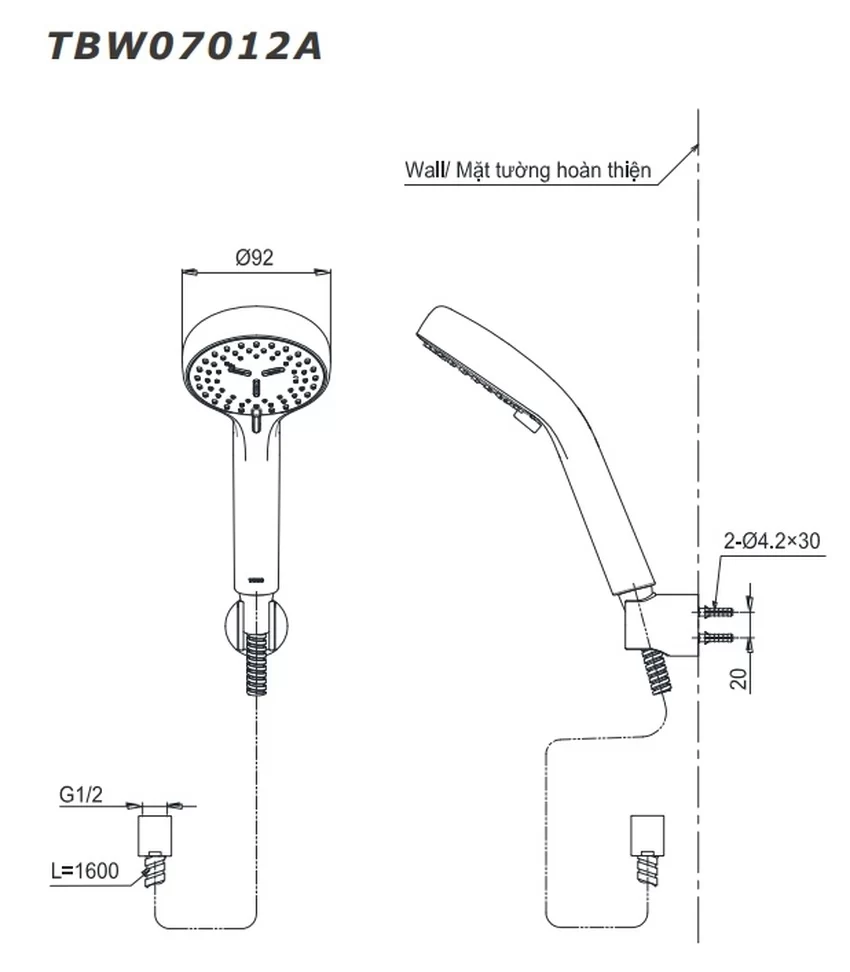 Tay sen tắm TOTO TBW07012A (2 chế độ) 5 Tay sen tắm TOTO TBW07012A (2 chế độ)