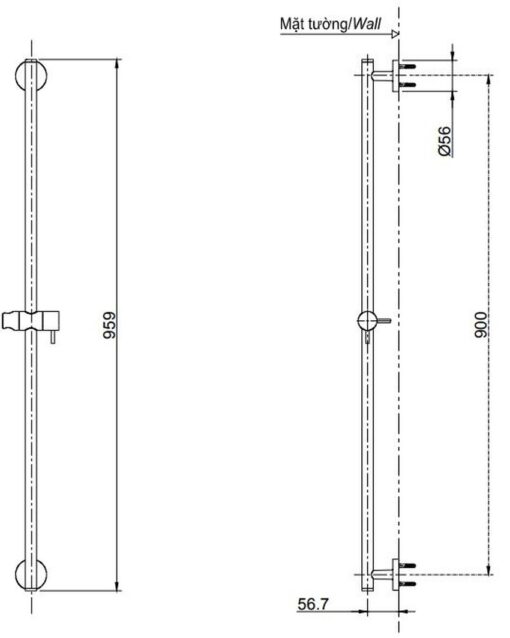 Thanh trượt sen tắm TOTO TBW01015B (959 mm)