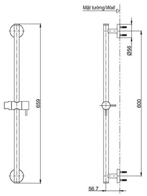 Thanh trượt sen tắm TOTO TBW01016B (659 mm)