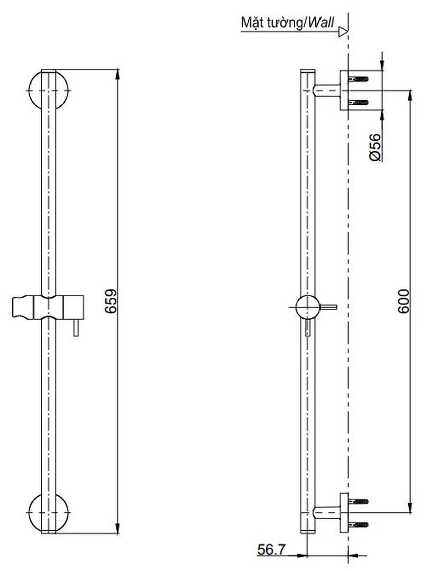 Thanh trượt sen tắm TOTO TBW01016B (659 mm) 9 Thanh trượt sen tắm TOTO TBW01016B (659 mm)