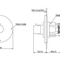 Van chuyển hướng 2 đường nước TOTO TBV01103B kèm phụ kiện âm tường TBN01102B
