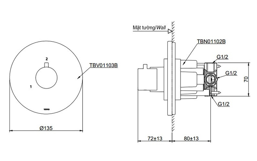Van chuyển hướng 2 đường nước TOTO TBV01103B kèm phụ kiện âm tường TBN01102B 15 Van chuyển hướng và phụ kiện âm tường TOTO: Lựa chọn hoàn hảo cho phòng tắm hiện đại