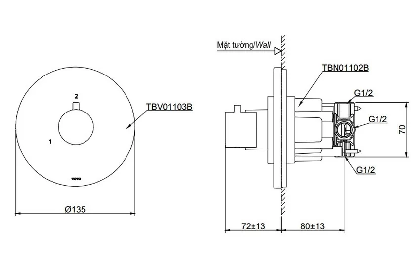 Van chuyển hướng 2 đường nước TOTO TBV01103B kèm phụ kiện âm tường TBN01102B 15 Van chuyển hướng và phụ kiện âm tường TOTO: Lựa chọn hoàn hảo cho phòng tắm hiện đại