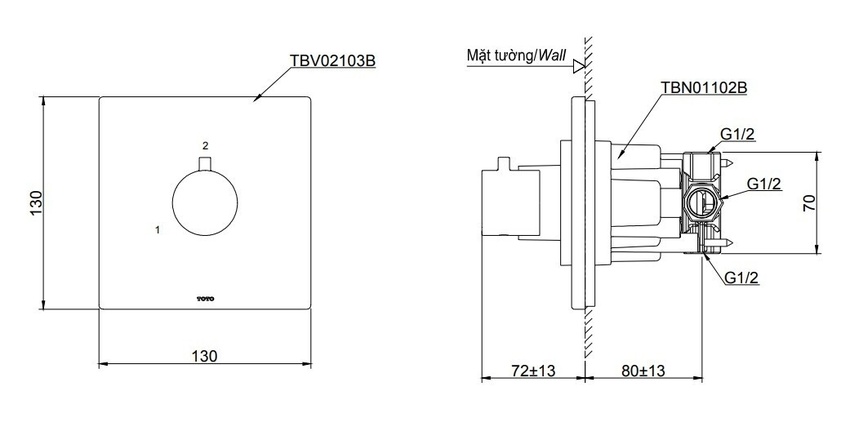 Van chuyển hướng 2 đường nước TOTO TBV02103B kèm phụ kiện âm tường TBN01102B 7 Hình ảnh chi tiết van chuyển hướng 2 đường nước TOTO TBV02103B kèm phụ kiện âm tường TBN01102B - SKU: TBV02103B/TBN01102B