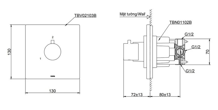 Van chuyển hướng 2 đường nước TOTO TBV02103B kèm phụ kiện âm tường TBN01102B 7 Hình ảnh chi tiết van chuyển hướng 2 đường nước TOTO TBV02103B kèm phụ kiện âm tường TBN01102B - SKU: TBV02103B/TBN01102B