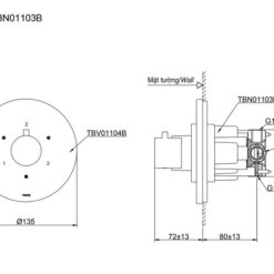Van chuyển hướng 3 đường nước TOTO TBV01104B kèm phụ kiện âm tường TBN01103B