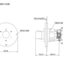 Van chuyển hướng 3 đường nước TOTO TBV01104B kèm phụ kiện âm tường TBN01103B