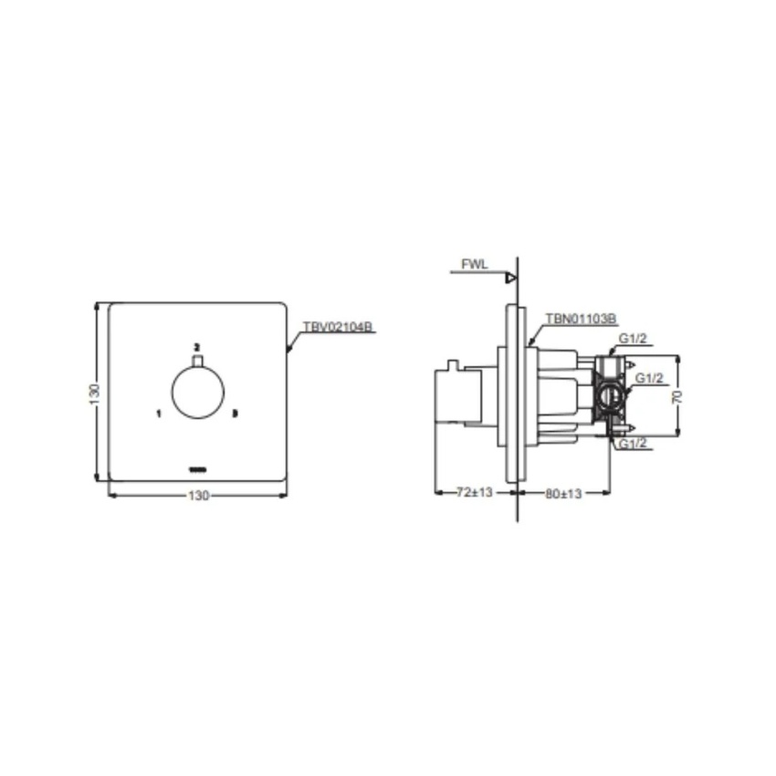 Van chuyển hướng 3 đường nước TOTO TBV02104B (không có van dừng) 16 Van chuyển hướng 3 đường nước TOTO TBV02104B hình 5