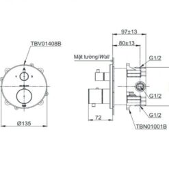 Van điều chỉnh nhiệt độ kèm nút chuyển hướng và phụ kiện âm tường TOTO TBV01408B TBN01001B
