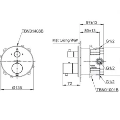 Van điều chỉnh nhiệt độ kèm nút chuyển hướng và phụ kiện âm tường TOTO TBV01408B TBN01001B 9 Van điều chỉnh nhiệt độ kèm nút chuyển hướng và phụ kiện âm tường TOTO TBV01408B TBN01001B