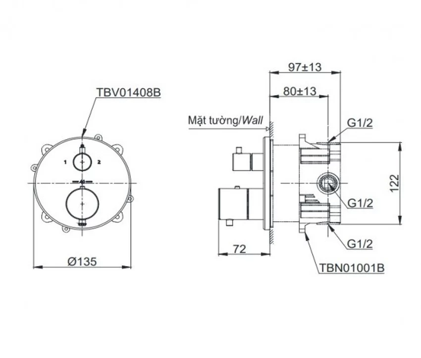 Van điều chỉnh nhiệt độ TOTO TBV01408B TBN01001B Van điều chỉnh nhiệt độ và phụ kiện âm tường TOTO TBV01408B TBN01001B