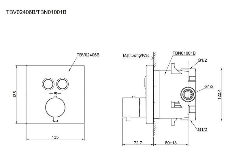 Van điều chỉnh nhiệt độ kèm van chuyển hướng 2 đường nước TOTO TBV02406B 22 Hải Yến Home - thương hiệu uy tín