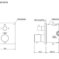 Van điều chỉnh nhiệt độ kèm van chuyển hướng (2đn) TOTO TBV02404B kèm phụ kiện âm tường TBN01001B