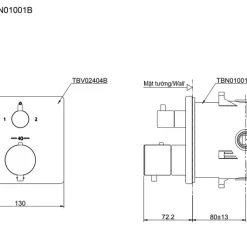 Van điều chỉnh nhiệt độ kèm van chuyển hướng (2đn) TOTO TBV02404B kèm phụ kiện âm tường TBN01001B