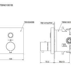 Van điều chỉnh nhiệt độ kèm van dừng TOTO TBV02405B kèm phụ kiện âm tường TBN01001B
