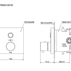 Van điều chỉnh nhiệt độ kèm van dừng TOTO TBV02405B kèm phụ kiện âm tường TBN01001B 9 Van điều chỉnh nhiệt độ kèm van dừng TOTO TBV02405B kèm phụ kiện âm tường TBN01001B