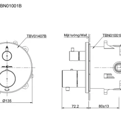 Van điều chỉnh nhiệt độ kèm van dừng và phụ kiện âm tường TOTO TBV01407B TBN01001B