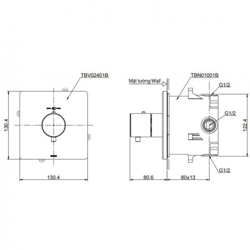 Van điều chỉnh nhiệt độ TOTO TBV02401B kèm phụ kiện âm tường TBN01001B 7 Van điều chỉnh nhiệt độ TOTO TBV02401B kèm phụ kiện âm tường TBN01001B