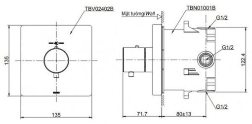 Van điều chỉnh nhiệt độ TOTO TBV02402B kèm phụ kiện âm tường TBN01001B