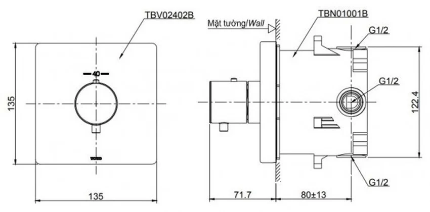 Van điều chỉnh nhiệt độ với thiết kế hiện đại Van điều chỉnh nhiệt độ TOTO TBV02402B với thiết kế hiện đại