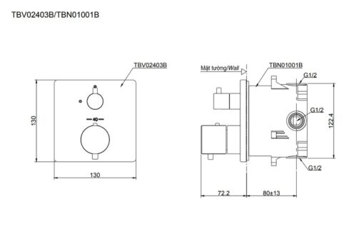 Van điều chỉnh nhiệt độ TOTO TBV02403B kèm phụ kiện âm tường TBN01001B