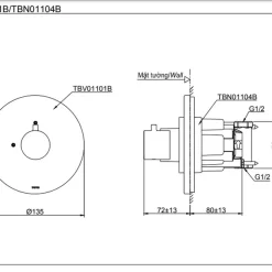 Van dừng TOTO TBV01101B kèm phụ kiện âm tường TBN01104B