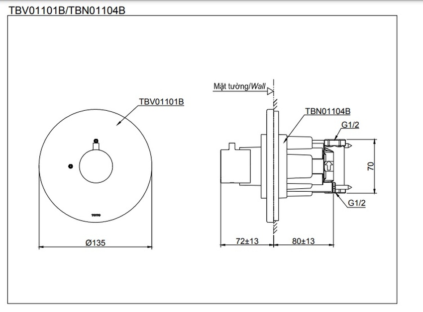 Van dừng TOTO TBV01101B kèm phụ kiện âm tường TBN01104B 7 Van dừng TOTO TBV01101B và Phụ kiện âm tường TBN01104B SKU: TBV01101B/TBN01104B