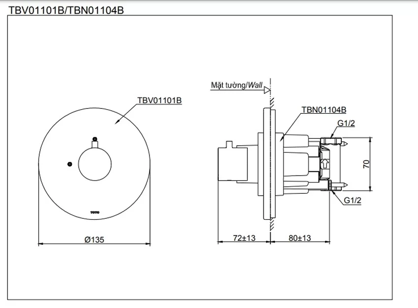 Van dừng TOTO TBV01101B kèm phụ kiện âm tường TBN01104B 7 Van dừng TOTO TBV01101B và Phụ kiện âm tường TBN01104B SKU: TBV01101B/TBN01104B