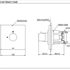Van dừng TOTO TBV02101B kèm phụ kiện âm tường TBN01104B
