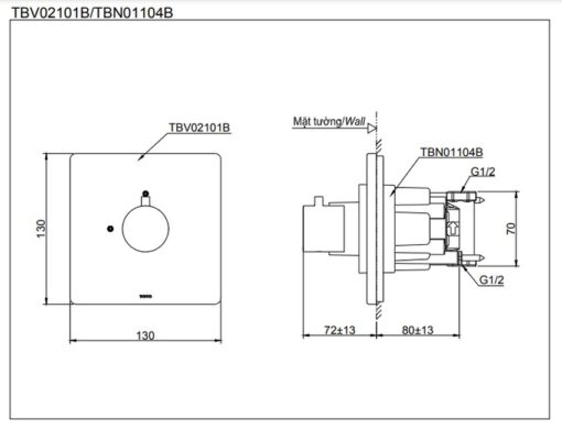 Van dừng TOTO TBV02101B kèm phụ kiện âm tường TBN01104B