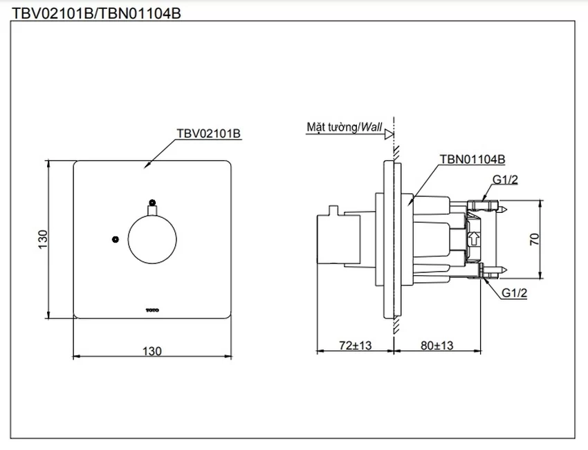 Van dừng TOTO TBV02101B kèm phụ kiện âm tường TBN01104B Van dừng TOTO TBV02101B kèm phụ kiện âm tường TBN01104B