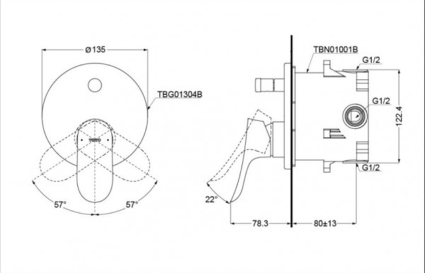 Van gật gù điều chỉnh nóng lạnh âm tường TOTO TBG01304BA TBN01001B 18 Van gật gù điều chỉnh nóng lạnh âm tường TOTO TBG01304BA/TBN01001B - Hải Yến Home