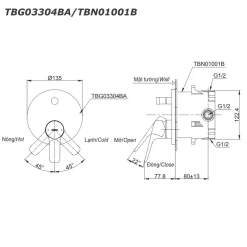 Van gật gù điều chỉnh nóng lạnh âm tường TOTO TBG03304BA TBN01001B