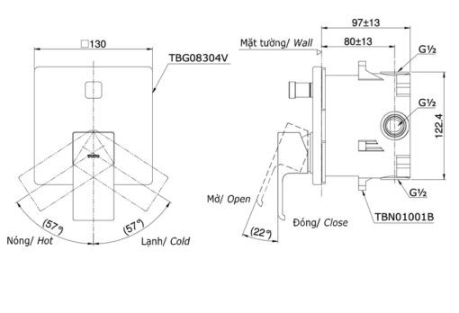 Van gật gù điều chỉnh nóng lạnh âm tường TOTO TBG08304VA TBN01001B