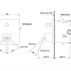 Van gật gù điều chỉnh nóng lạnh kèm nút chuyển hướng và phụ kiện âm tường TOTO TBP02302BA TBN01001B