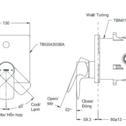 Van gật gù điều chỉnh nóng lạnh GA kèm phụ kiện âm tường TOTO TBG04303BA TBN01001B