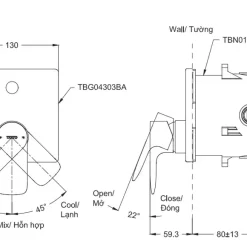 Van gật gù điều chỉnh nóng lạnh GA kèm phụ kiện âm tường TOTO TBG04303BA TBN01001B