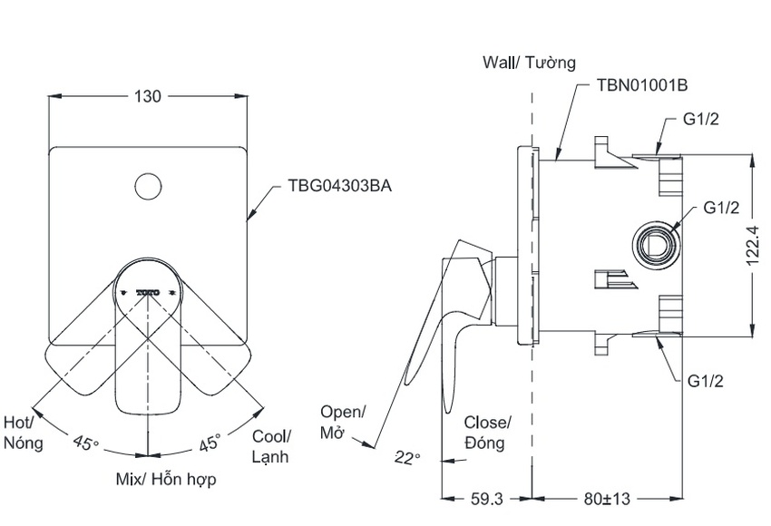 Phụ kiện âm tường đồng bộ - TBG04303BA/TBN01001B Phụ kiện âm tường đồng bộ - TBG04303BA/TBN01001B