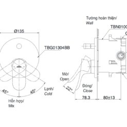 Van gật gù điều chỉnh nóng lạnh kèm nút chuyển hướng TOTO TBG01304BA
