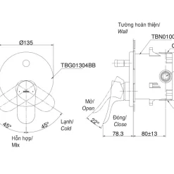 Van gật gù điều chỉnh nóng lạnh kèm nút chuyển hướng TOTO TBG01304BA 9 Van gật gù điều chỉnh nóng lạnh kèm nút chuyển hướng TOTO TBG01304BA